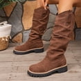 thumbnail image 4 of KEVCHE Women's Slip on Knee High Boots, Plus Size V Cut British Suede Round Toe Casual Design with Breathable Lining, Comfortable Boots for Daily Wear, 4 of 6