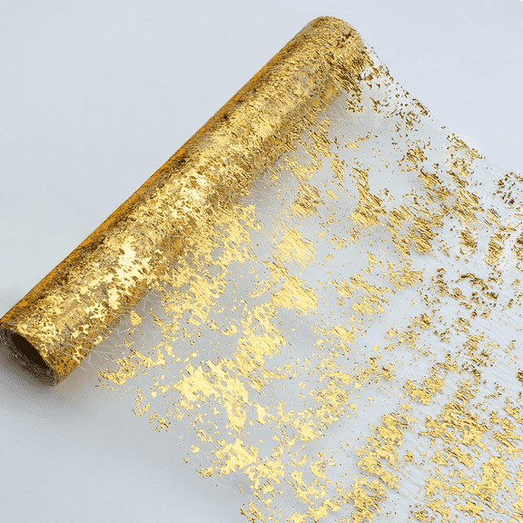 Glitter Metallic Gold Table Runner, 11"x 32 Feet Sparkle Mesh Table Runner Roll, Elegant Glitter Wedding Table Decor for Wedding, Bridal Shower, Birthday, Christmas Party Decoration (Gold)