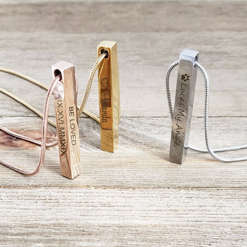 Rose Gold 3D Bar Cremation Necklace, Memorial Bar Ashes Holder Necklace, Bar Ashes Holder Container, Bar Keepsake, Bar Ashes Holder Pendant, Fill Kit and Ship Next Day! [Rose Gold, No Engraving]