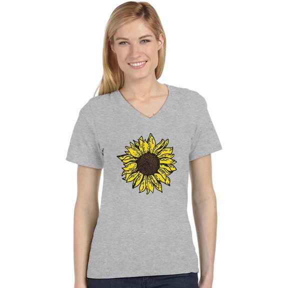 Sunflower Shirt for Women Girls Summer Cute V-Neck Fitted Women T-Shirt XX-Large Gray