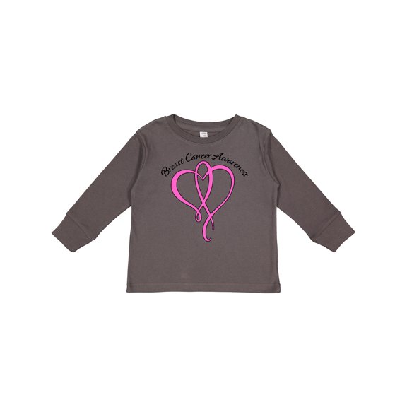Inktastic Breast Cancer Awareness with Pink Ribbon Heart Boys or Girls Long Sleeve Toddler T-Shirt