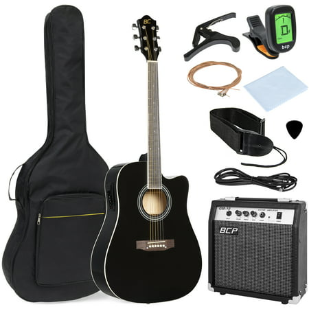 Best Choice Products 41in Full Size All-Wood Acoustic Electric Cutaway Guitar Musical Instrument Set w/ 10-Watt Amplifier, Capo, E-Tuner, Gig Bag, Strap, Picks, Extra Strings, Cloth -