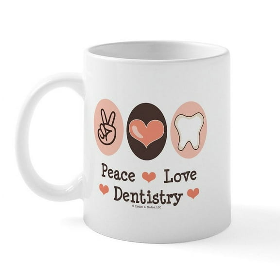 CafePress - Peace Love Dentistry Dentist Mug - 11 oz Ceramic Mug - Novelty Coffee Tea Cup