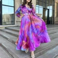 thumbnail image 2 of Plus Size High-end Dress Classic Large-volume Double-layer Ruffle High-waisted Fairy Women's Skirt Oil-color Elegant Neckline, 2 of 5