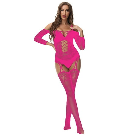 

WQJNWEQ Sexy Lingerie for Women Clearance Sexy Womens Lingerie Fishnet Seamless Mesh Netting Stockings Chemise Hollow Out Babydoll Bodysuit Sleepwear Valentines Day Gifts Hot Pink