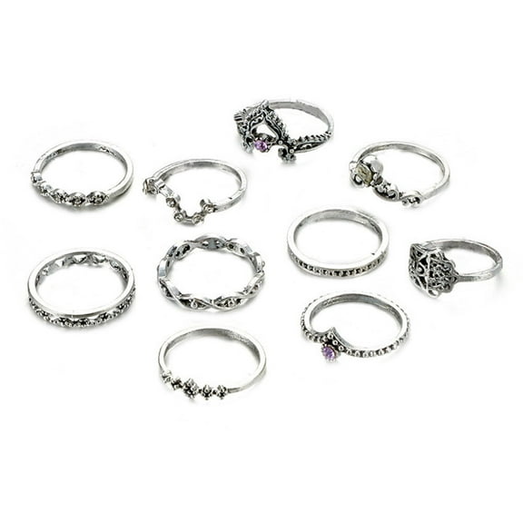 HONITANO 10Pcs Rings Set Silver Alloy Accessory for Women Engagement