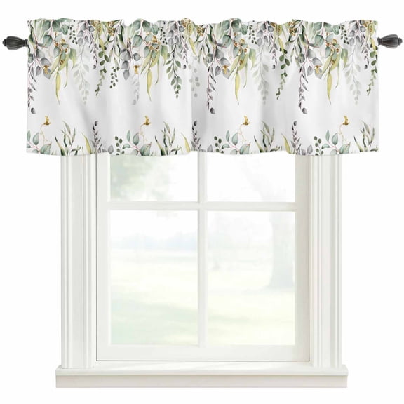 Eucalyptus Rod Pocket Curtain Valance, Sage Green Botanical Weeping Leaf Farmhouse Window Valance for Living Room, Bedroom, Kitchen 54"W x 18"L