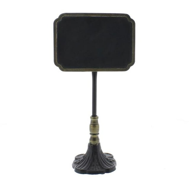 Benzara BM229699 Rectangular Carved Metal Chalkboard Stand, Black & Brass