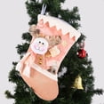 thumbnail image 2 of Christmas Stocking for Decor Xmas Tree,Mantel,3D Reindeer Snowman Santa Claus Design Hanging Bags,With Pink Sequins Decor, 2 of 6