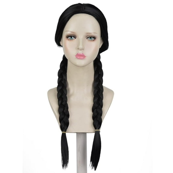 GOBWCOT Long Black Braids Middle Parted Wig, Long Black Braided Wig for Girls Women Cosplay Halloween Props Party Wig