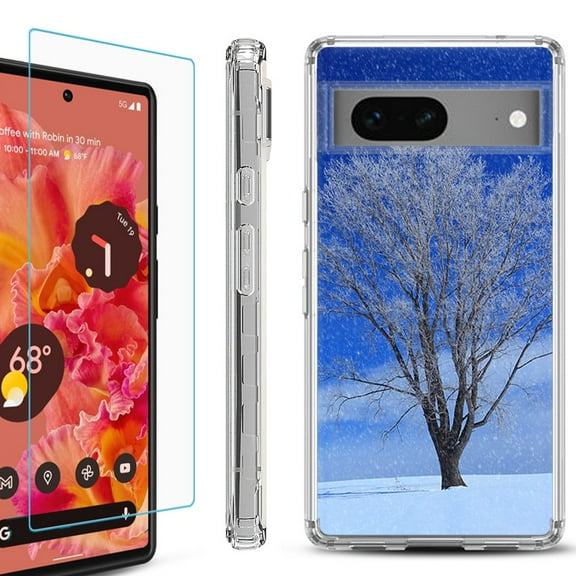 OneToughShield ® for Google Pixel 7a Shockproof Bumper Phone Case, with Tempered Glass Screen Protector - Snowing Tree