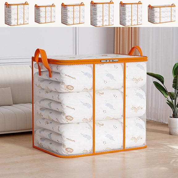 Fllostpr Clothes Storage Bins with Lids, 37.4L Large Capacity Clear Double Zipper Organizers Storage Containers with Reinforced Handle for Clothing, Blanket, Comforters, Bed Sheets, Toys
