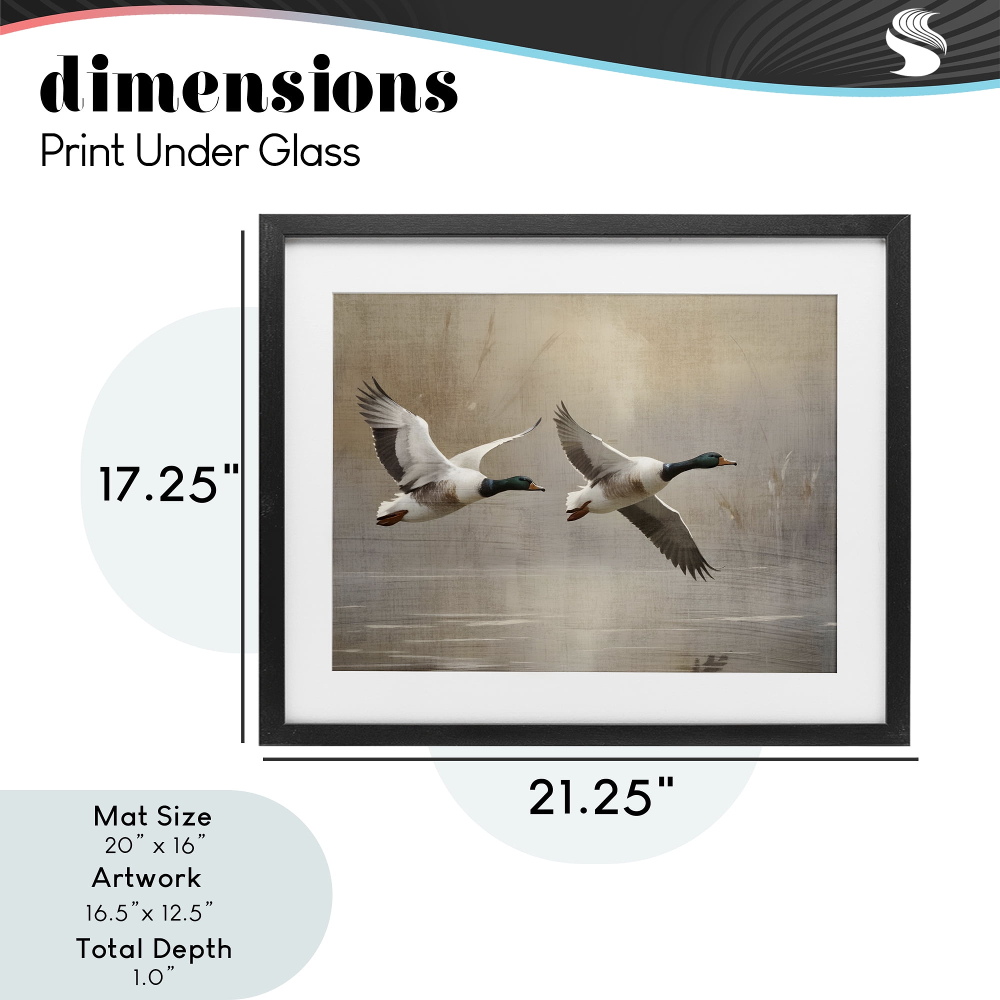 Stupell Industries Mallard Ducks over Pond Black Framed Print Under Glass, design by Susan Arnot