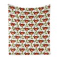 thumbnail image 1 of Floral Soft Flannel Fleece Throw Blanket, Flowers and Leaves on a Plain Background, Cozy Plush for Indoor and Outdoor Use, 70" x 90", Vermilion Olive Green, by Ambesonne, 1 of 5