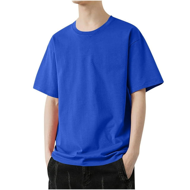Jersey Elvqul para Hombre Azul Playa Algodón Manga Corta de Color Sólido Cuello Redondo