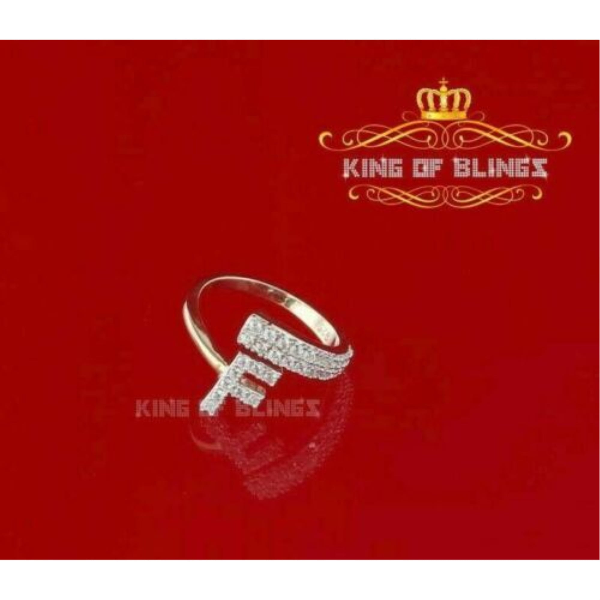 King Of Bling's 0.90ct Cubic Zirconia 925 Sterling Yellow Silver Alphabet F Women's Ring Size 7