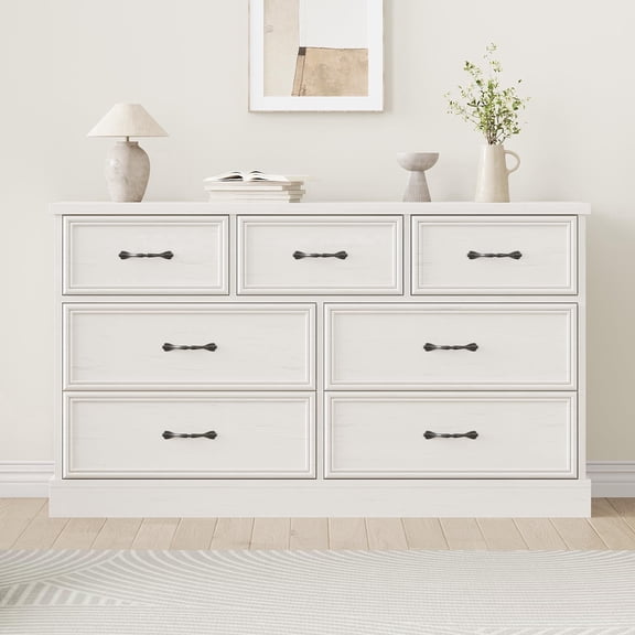 Panapinka 7 Drawer Dresser for Bedroom, 55" Wide Wooden Dressers with Metal Handle, Mid Century Modern Chest of Drawers Closet Clothes Storage Organizer for Living Room, Entryway