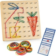 TAZEMAT Wooden Geoboard Mathematical Manipulative Material Array Block Geo Board with Pattern Cards,Rubber Bands,Pen for Children Kids