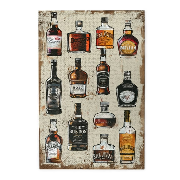 1000 PCS 1000 Pcs Jigsaw Puzzles For Adults Retro Wine Bottle Illustration,Challenging Brain Exercise,Classic Adults Wooden Puzzle,Great For Relaxation And Display For Puzzle Enthusiast