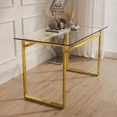 thumbnail image 2 of 51" Modern Minimalist Rectangular Glass Dining Table Set for 4-6 People | 0.31" Tempered Glass & Golden Chrome Metal Legs | Writing Desk Compatible | Kitchen Dining Living Room (0 Damage), 2 of 16