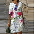 thumbnail image 1 of Robes pour Femmes 2024 Mode Décontractée Imprimé Floral Ample Grande Taille Col en V Mi-Longue Robe en Liquidation, 1 of 6
