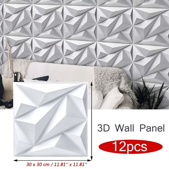 SELIVO 3D Wall Panel 11.81''x11.81'' White Star Textured PVC Wall Panels for Interior Wall Decor,Pack of 12 Tiles