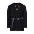 thumbnail image 2 of LMOIPLI Men Medieval Lace Up Tunic Long Sleeve Shirt, Vintage Renaissance Cosplay Blouse with Matching Belt, Loose Linen Blend Casual Renaissance Costume Top Black S, 2 of 6