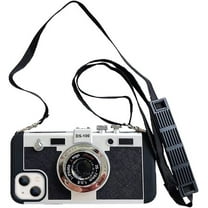 Emily in Paris Phone Case for iPhone 12/12 Pro Cute 3D Vintage Camera Phone Case with Lanyard Adjustable Shoulder Strap Unique Cool Silicone PC Case for iPhone 12/12 Pro Girls Women Black