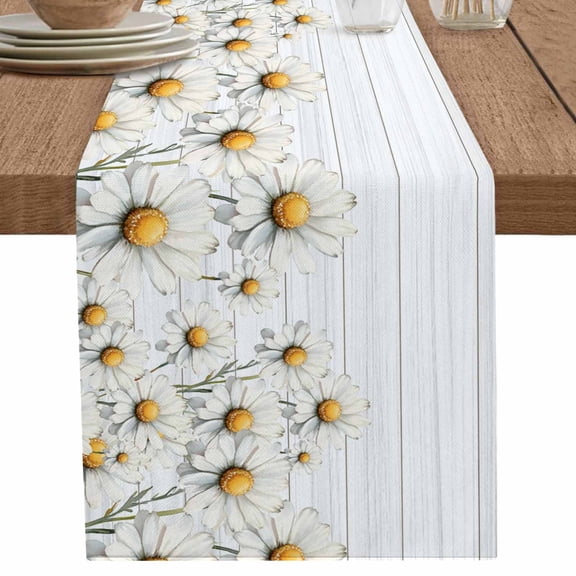 nqOlkjepod White Spring Floral Table Runner 36 Inches Long Farmhouse Dress Scarves, Watercolor Daisy Vintage Flower Dining Tablerunner for Coffee Table/Kitchen Island/Party Décor, Small 13" x 36"