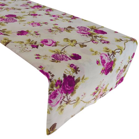 

Cotton Print Table Runner Floral Vintage Flowers Magenta on White