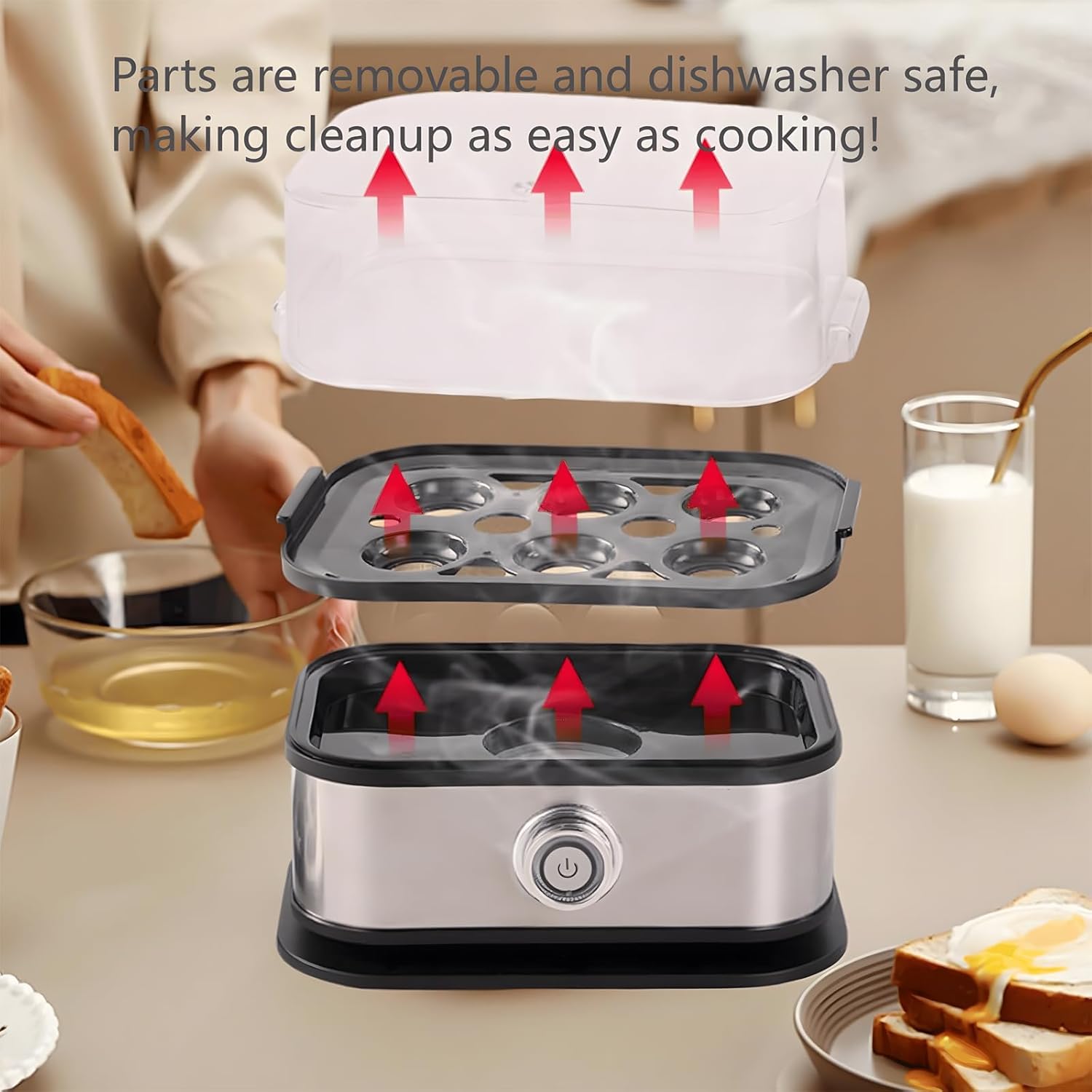 Sunny Side Up Egg Maker, 2025 New Sunny Side Master Egg Cooker 6 Egg Capacity, Soft, Medium, Hard Boiled, Poacher, Stainless Steel Electric Rapid Eggs Cooker With Auto Shut-Off, BPA Free (1 PCS)