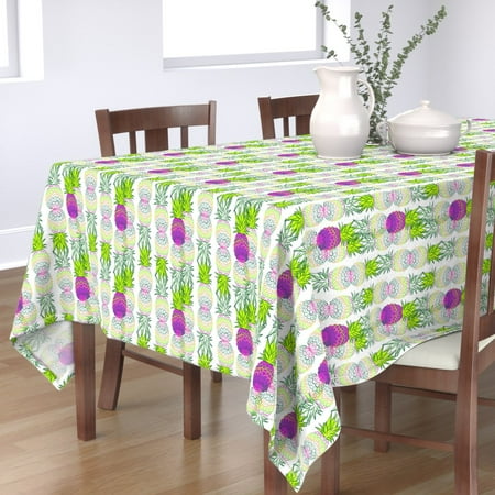 

Cotton Sateen Tablecloth 70 Square - Tropical Pineapple White Fruit Jungle Leaves Neon Bright Summer Colour Pink Orange Lime Green Fun Print Custom Table Linens by Spoonflower