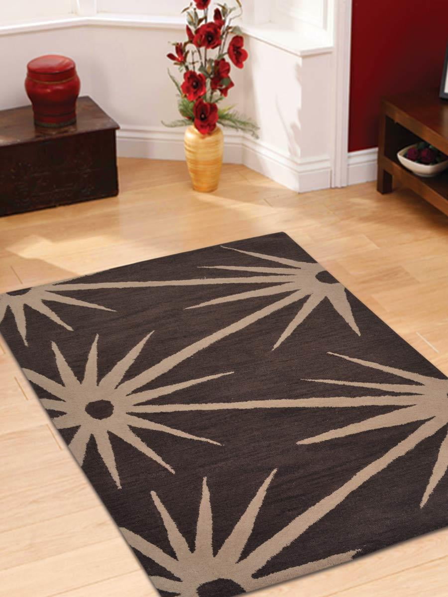 Rugsotic Carpets Hand Tufted Wool 4'x6' Area Rug Solid Brown White