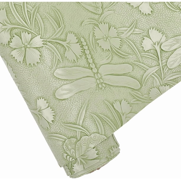 Láminas de cuero sintético con estampado de mariposas vintage en relieve, 1,5 yardas × 11,9 pulgadas, tela texturizada de color liso