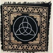 Altar Tarot Cloth: Triquetra - 24" x 24" (Gold/Silver on Black Triquetra/Charm Design)