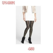 Hue U14061 Black/Gold Metallic Foil Leopard Tights, Size S/M - MSRP $18 (Size#:Black - S/M;)