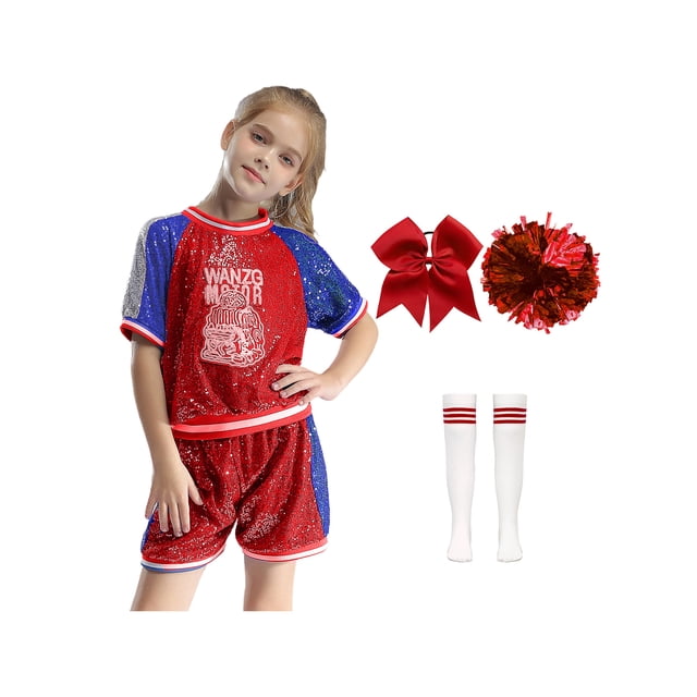 TiaoBug Tenues de Cheerleading pour Filles, Tenues de Danse Jazz, Uniforme de Cheer pour Lycée, Jeu Sportif Rouge 130