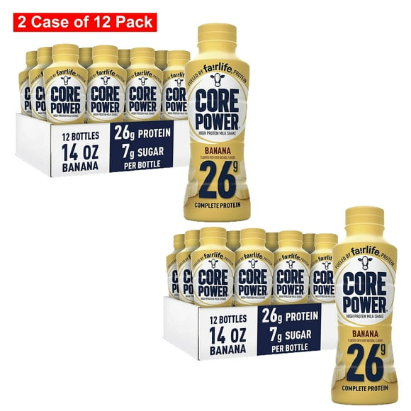 Core Power Fairlife High Protein Shakes, Banana Flavor, 14 Fl Oz (2 Cases of 12 Pack)