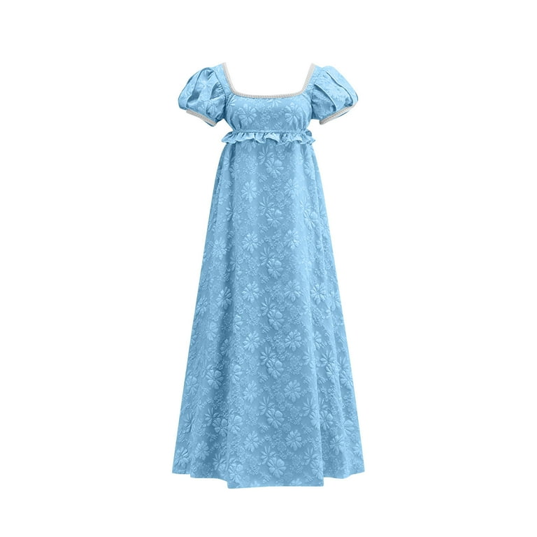 Jinhomg Regency Dresses for Women 1800s Long Dress Puff Short Sleeve  Victorian Ball Gown Empire Waist Tea Party Dress Blue S - Walmart.com