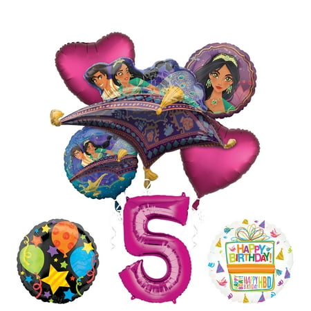 Mayflower Products Aladdin 5th Birthday Party Supplies Princess Jasmine Balloon Bouquet Decorations - Pink Number 5