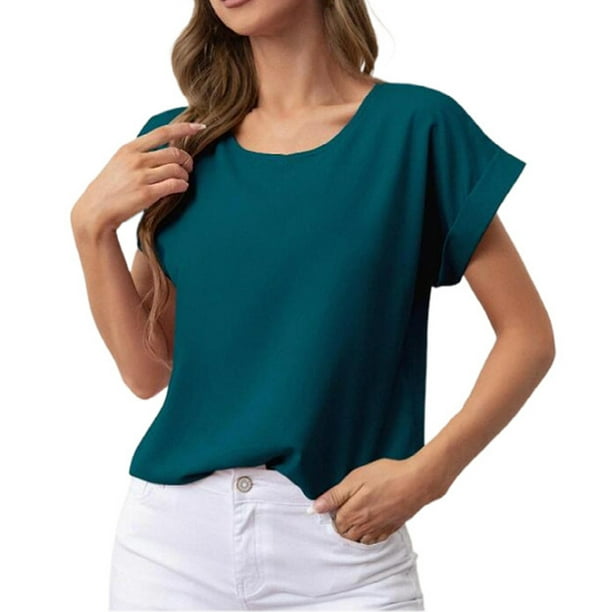 Gibobby Playera de Manga Corta con Cuello Redondo Tops para mujer Elegantes camisas casuales para mujeres Blusas para mujeres Elegantes camisetas casuales para mujer(Verde,CH)