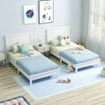 thumbnail image 6 of Costway Twin Size Bed Frame Platform Slat High Headboard Bedroom Rubber Wood Leg White, 6 of 10