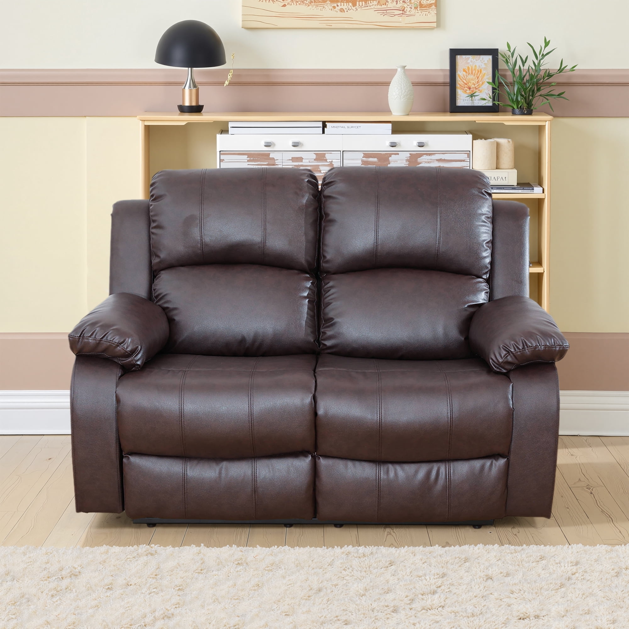 MAYEERTY Power Reclining Loveseat, Breathable Leather Electric 2-Seat Recliner with Adjustable Backrests for Living Room, Brown
