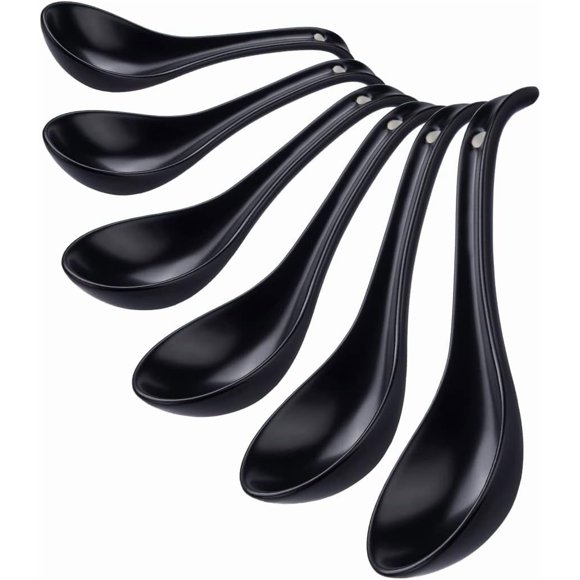 MISSUNNY Porcelain Soup Spoons Set of 6, 6.6 Inch Asian Ceramic Soup Spoons, Black