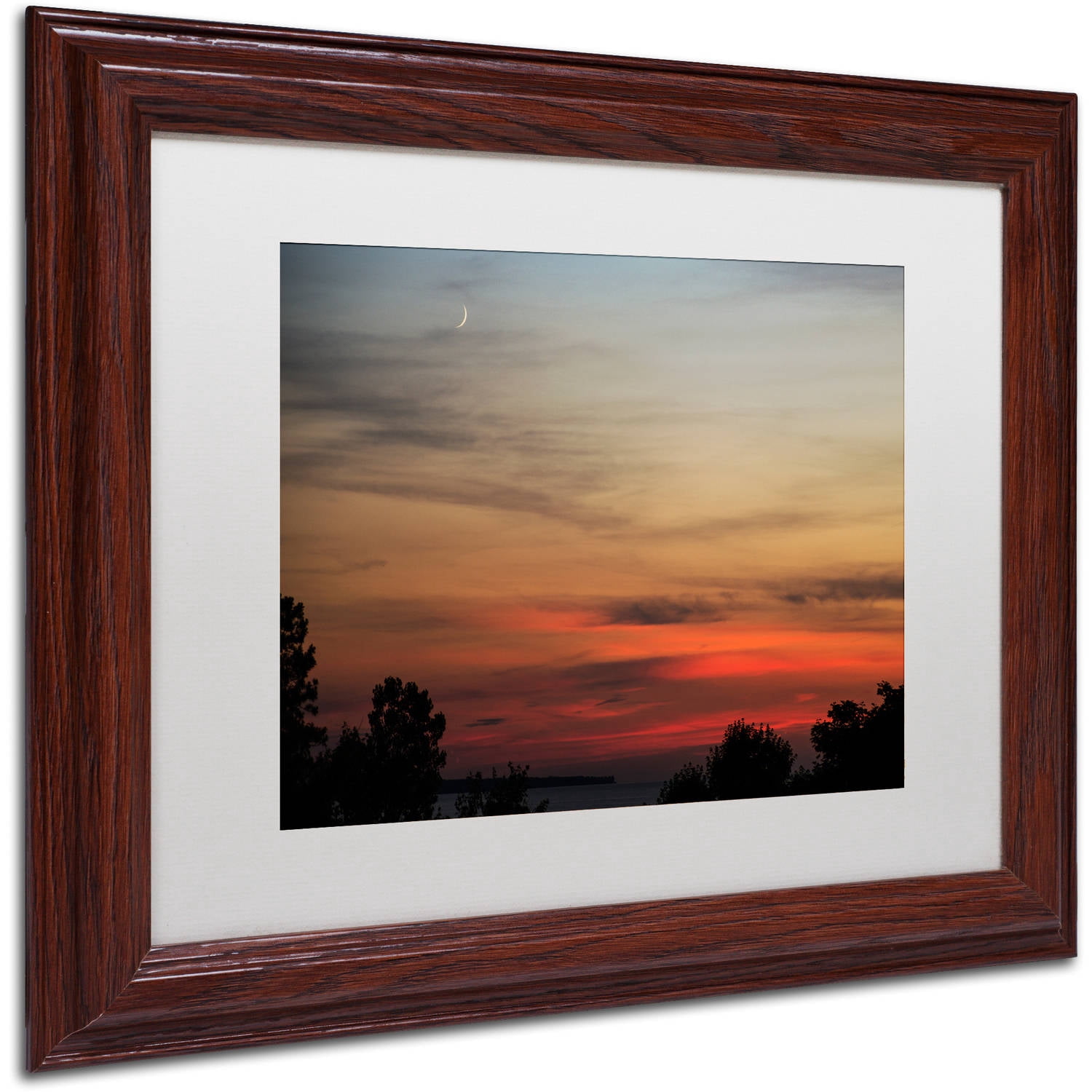 Trademark Fine Art "New Moon Sunset" Canvas Art by Kurt Shaffer, White Matte, Wood Frame