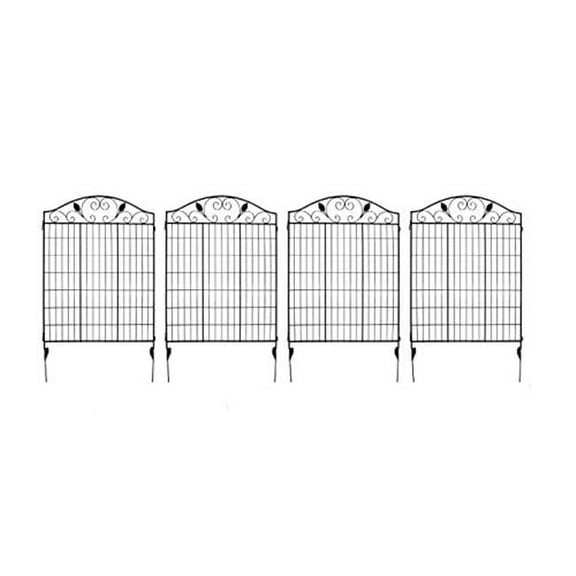 MTB Supply 713049952109 2 Leaves Black Steel Decorative Fence Panel - 4 Piece