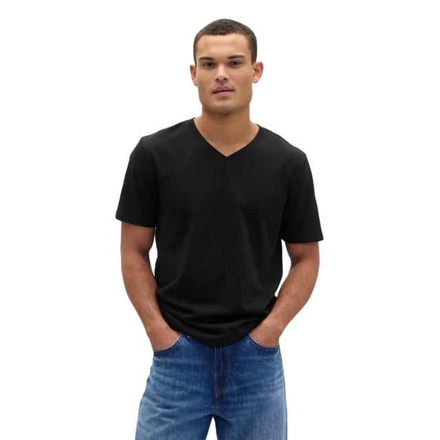 Camiseta de Cuello en V con Logo Suave para Hombre GAP Todos los Días Negra Talla S