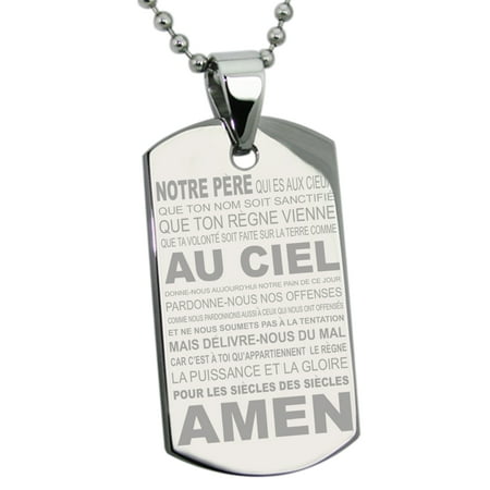 Stainless Steel Lord's Prayer French Translated Engraved Dog Tag Pendant