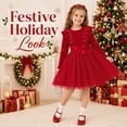 thumbnail image 3 of Girls Velvet Christmas Party Dress, Pearl Tutu Gown for Little Girls Winter Holiday, 3 of 10