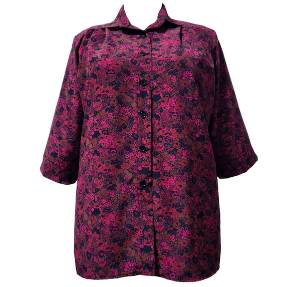 A Personal Touch Women's Plus Size 3/4 Sleeve Button-Front Tunic - Merlot Dilly - 2x